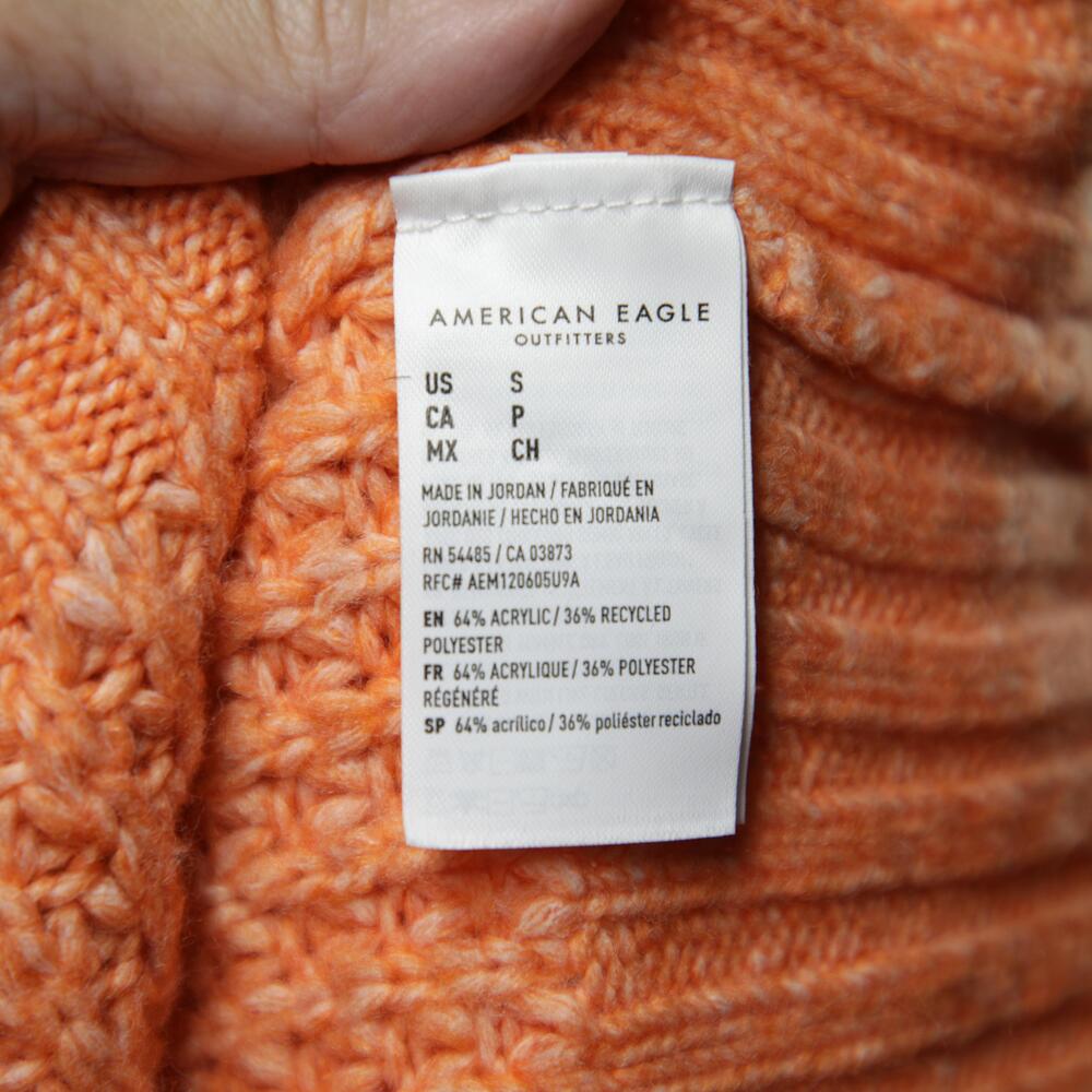 American Eagle Sweater Womens Small Orange Waffle Knit Pullover V Neck Soft Cozy - Picture 10 of 12